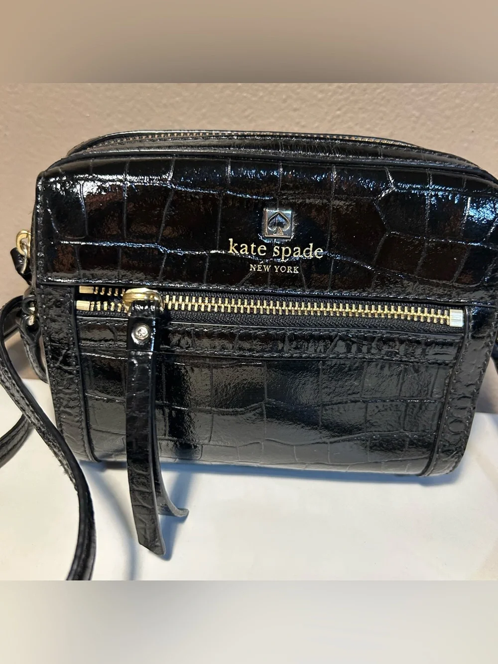 kate spade Black Croc-Embossed Crossbody Camera Bag Shoulder bag